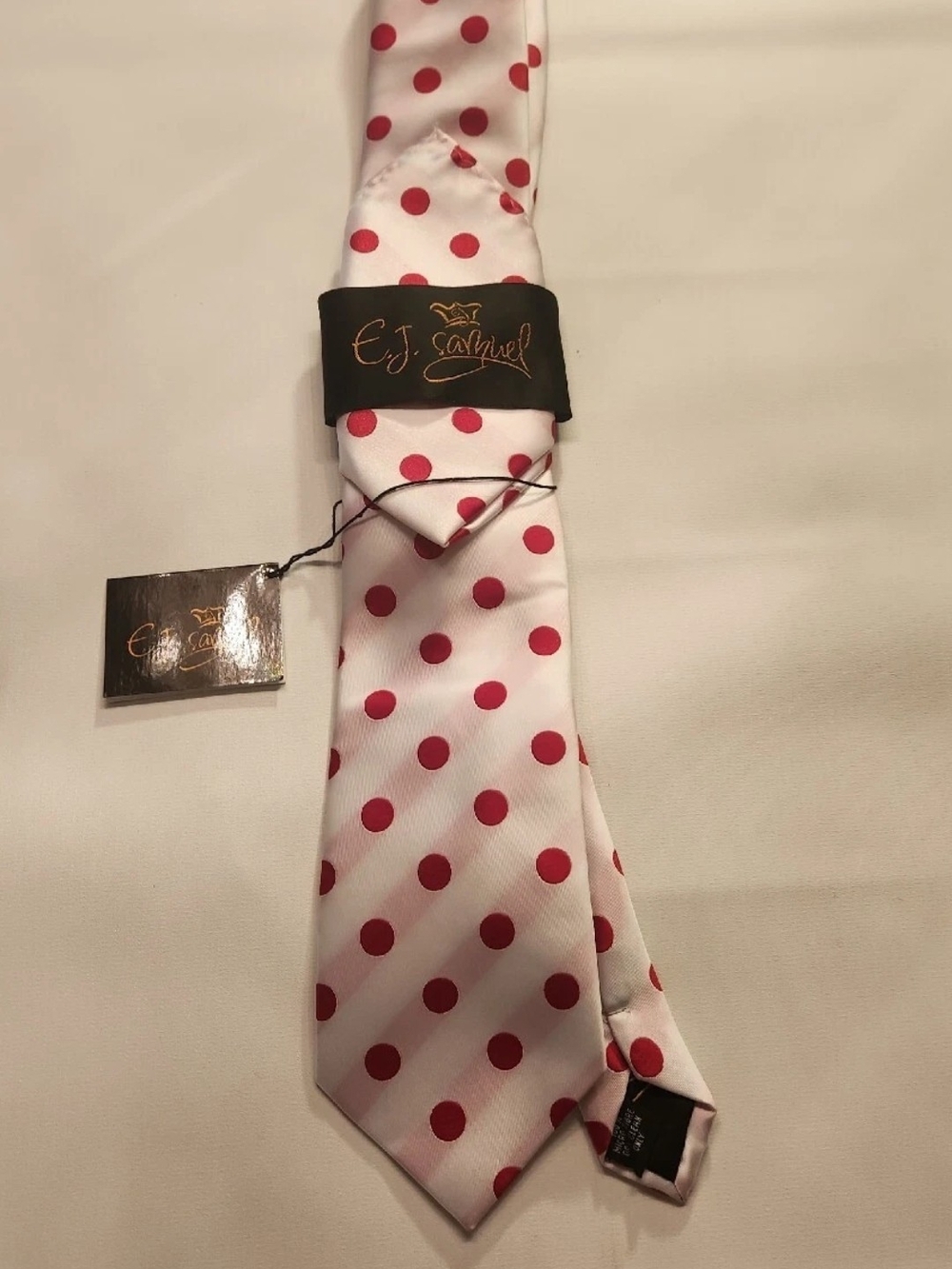 E.J. Samuel Pink Silk Tie with Red Polka Dots nwt